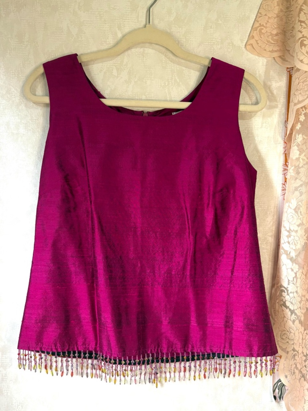 Vintage 100% Silk Women’s Beaded Tank Top - Magenta